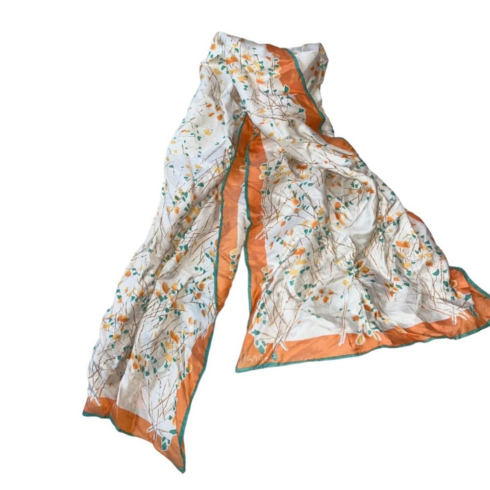 vera vintage FLOWER silk orange turquoise hand rolled sewn rectangle sca…